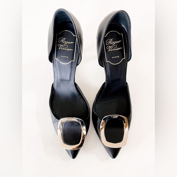 Roger Vivier Black Leather Chips D'orsay Buckle Pumps Size 35.5 - Picture 9 of 14